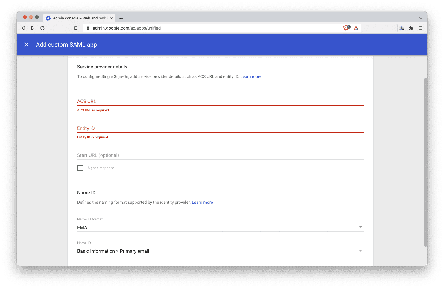 ACS Settings - Google Workspace